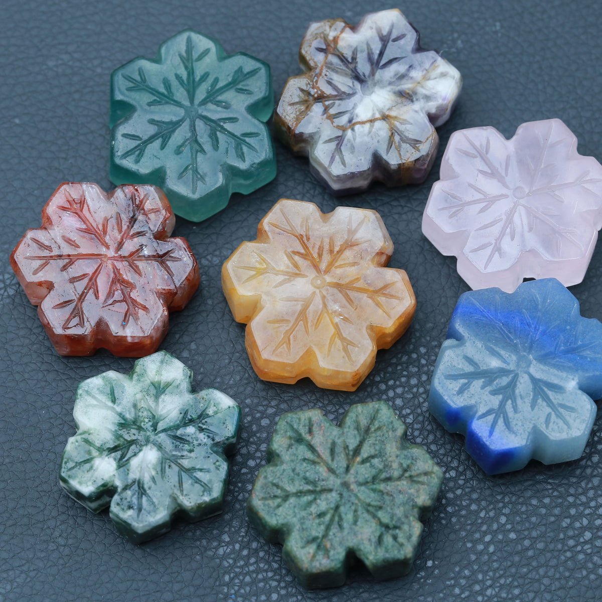 10 PCS Snowflakes made of various natural crystal materials Carving