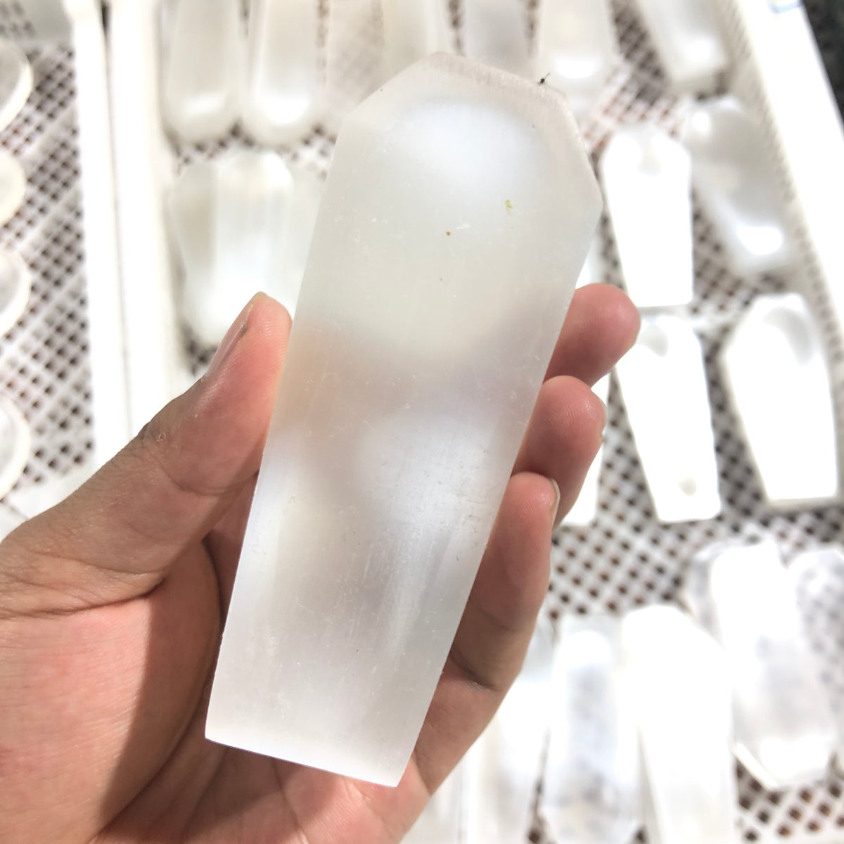 Selenite satin spar coffin