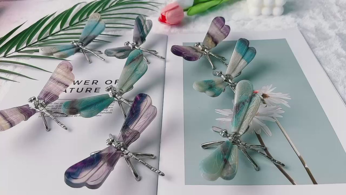 12 CM Fluorite Carving Decoration Dragonfly