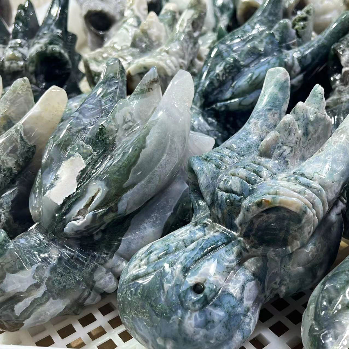 Natural Moss Agate Dragon Head